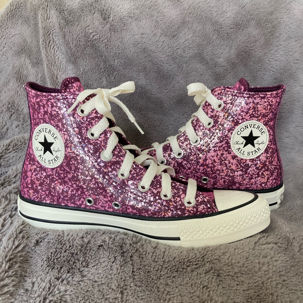 Converse All Star Chuck Taylor Glitter Hi Tops Orchid Abyss Black Women's Sz 6